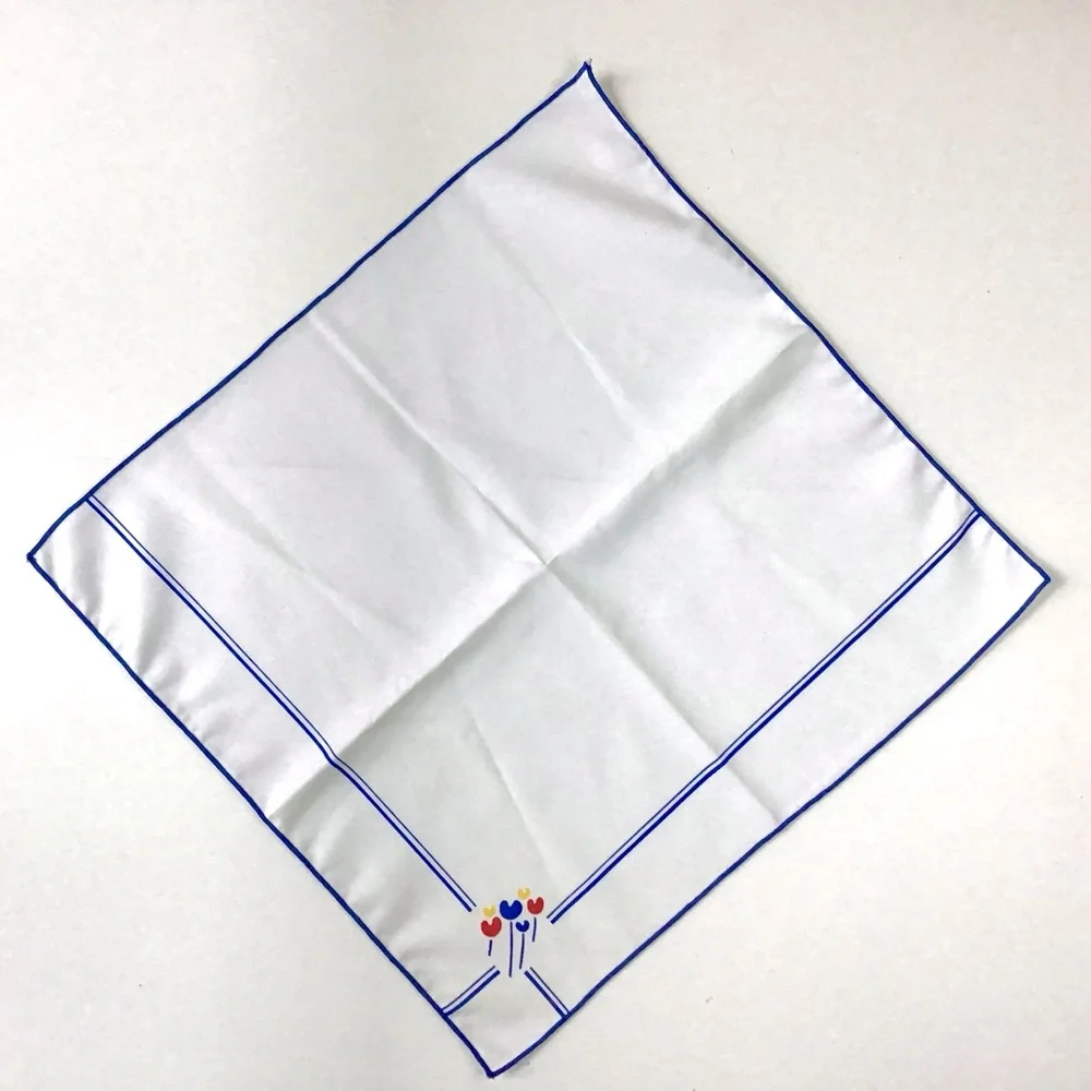 Vintage 1980s Cloth Napkins Set of 4 White Blue Edge Red Yellow Abstract Flower